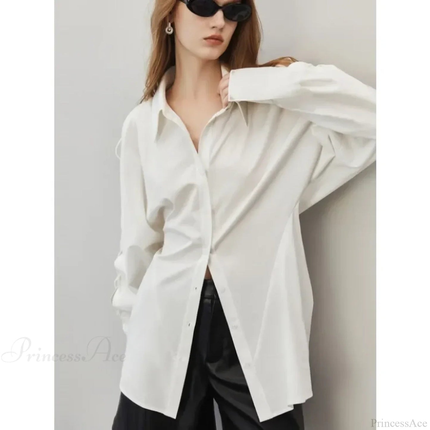 Cotton Long Sleeve Button Up Office Blouse