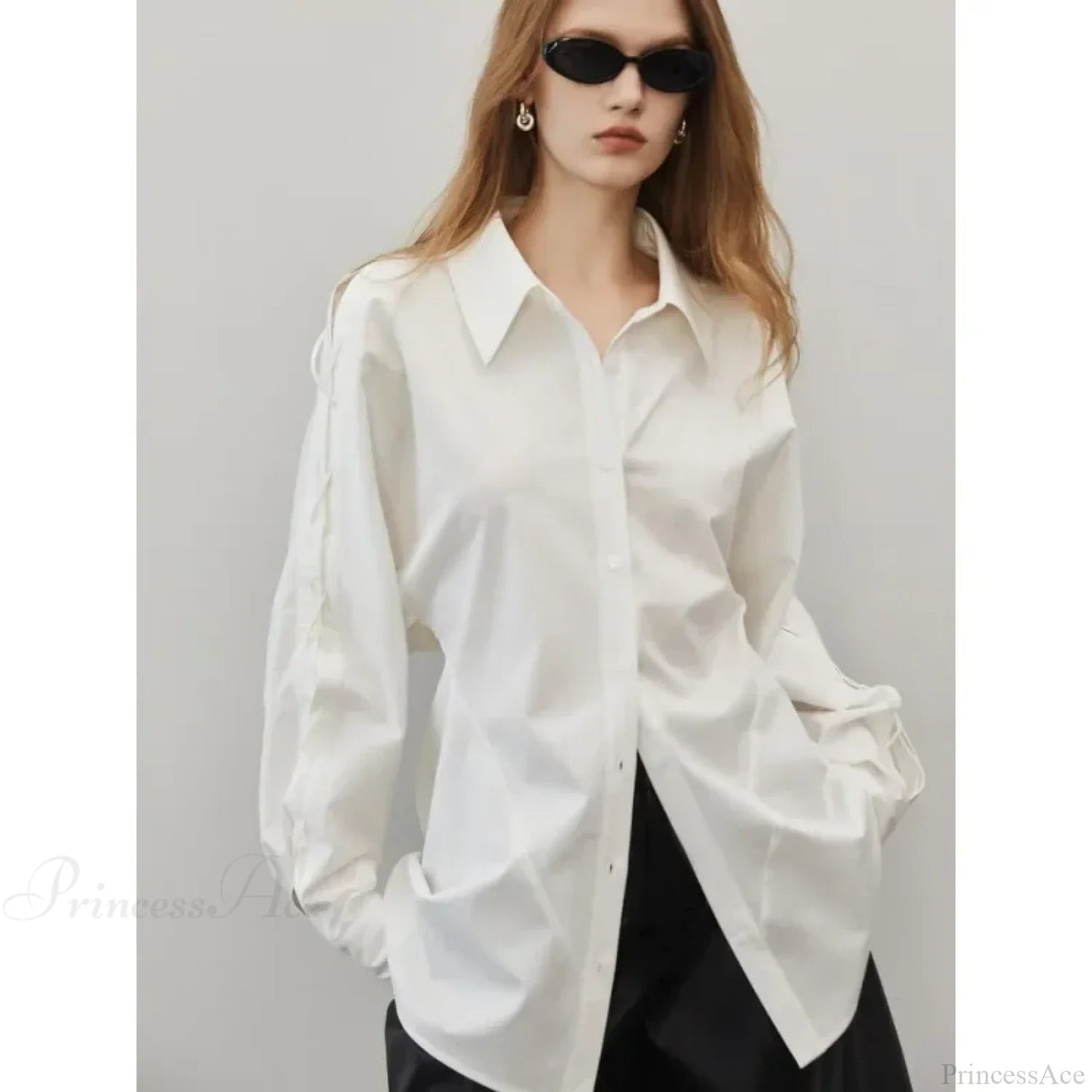 Cotton Long Sleeve Button Up Office Blouse