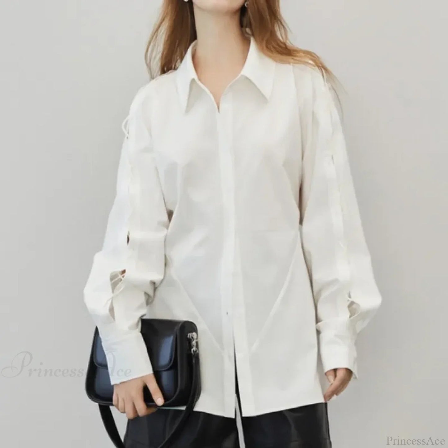 Cotton Long Sleeve Button Up Office Blouse
