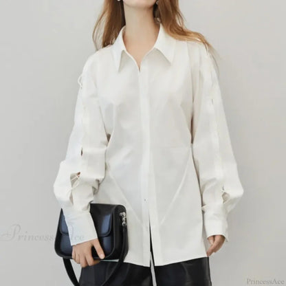 Cotton Long Sleeve Button Up Office Blouse