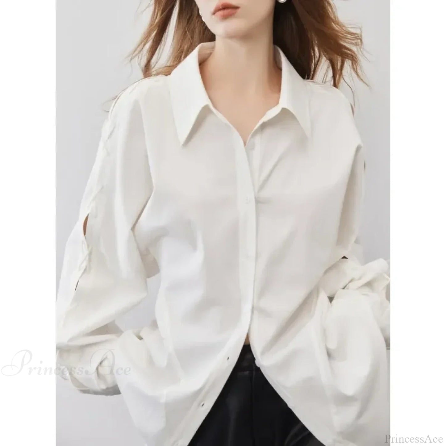 Cotton Long Sleeve Button Up Office Blouse