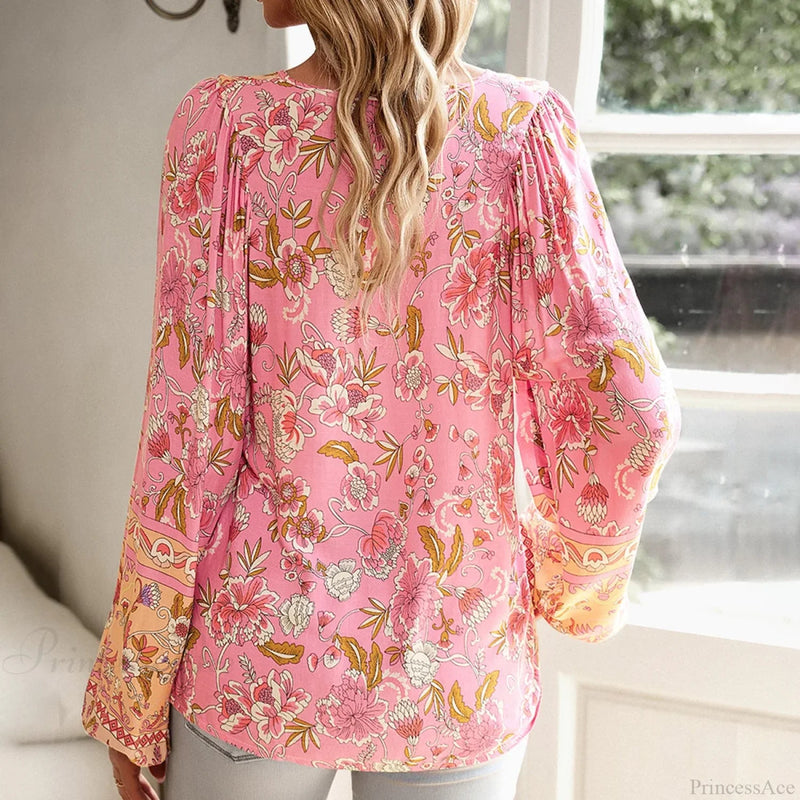 Cotton Rayon Printed Long Sleeve Beach Blouse