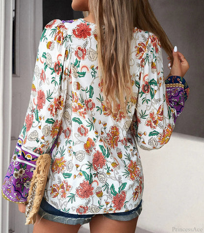 Cotton Rayon Printed Long Sleeve Beach Blouse
