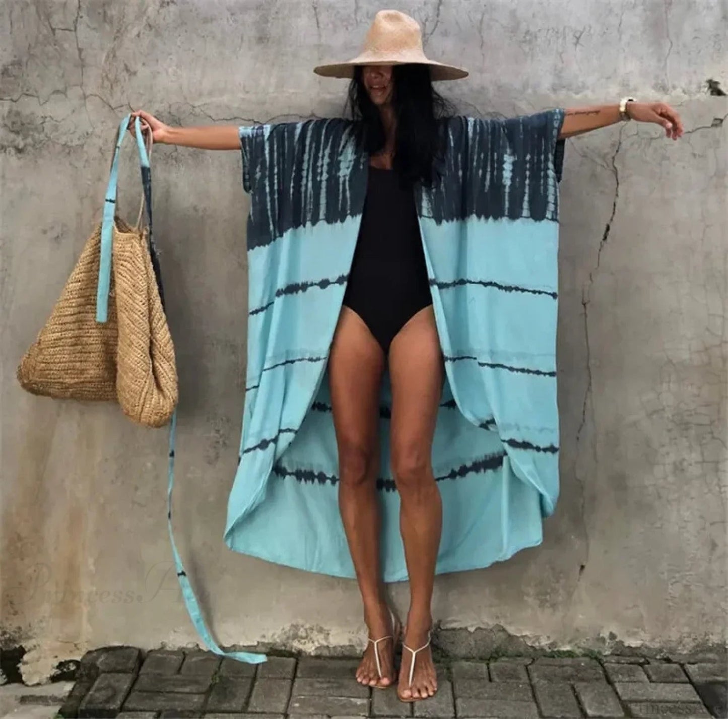 Cotton Rayon Striped Print Cardigan Beach Cover Up