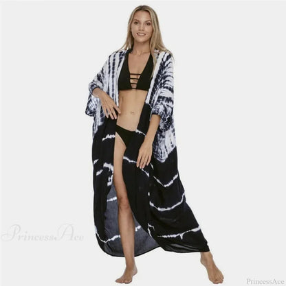 Cotton Rayon Striped Print Cardigan Beach Cover Up