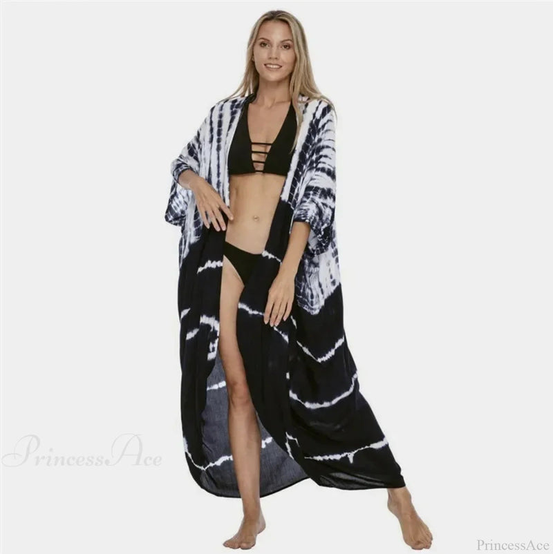 Cotton Rayon Striped Print Cardigan Beach Cover Up