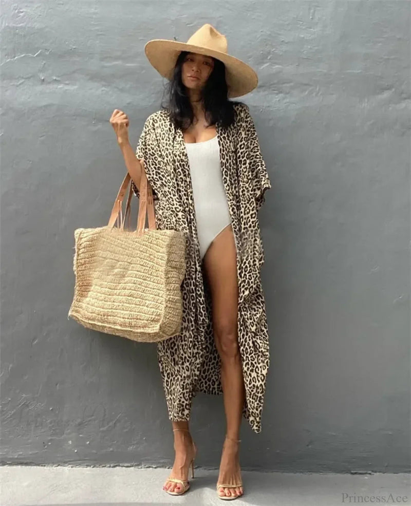 Cotton Rayon Striped Print Cardigan Beach Cover Up