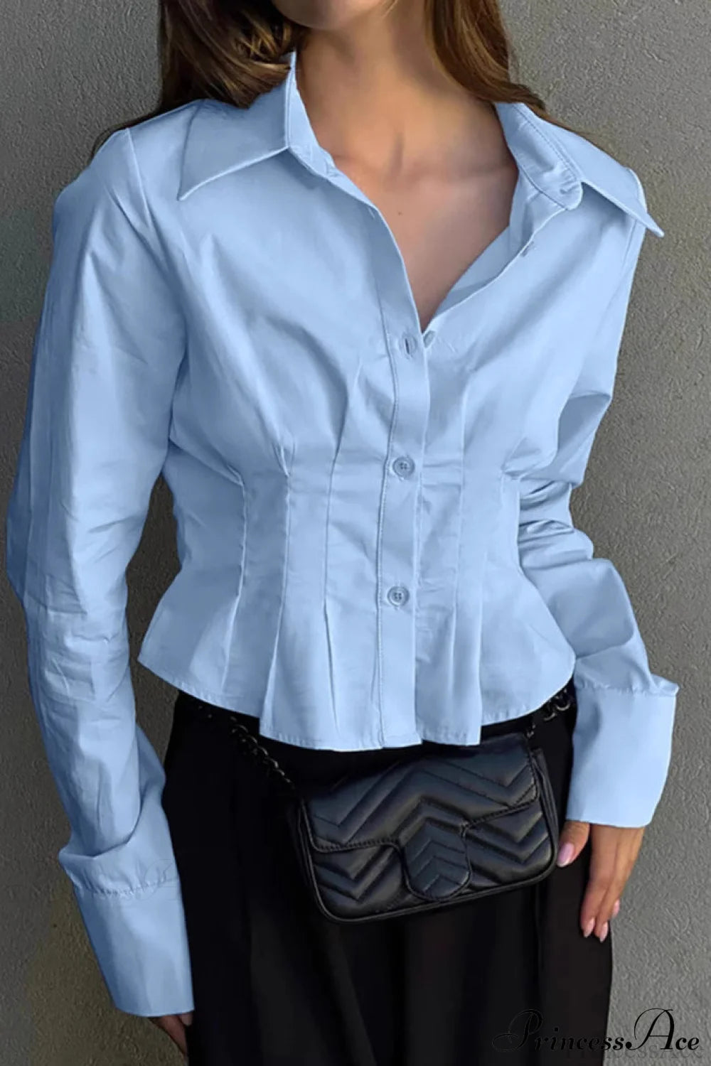Cotton Ruched Waist Collared Blouse