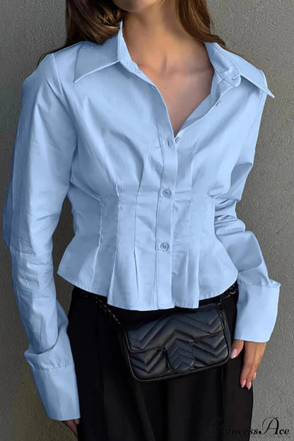 Cotton Ruched Waist Collared Blouse