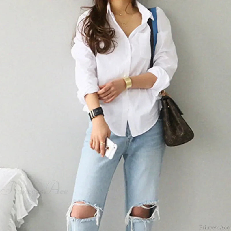 Cotton White Long Sleeve Blouse