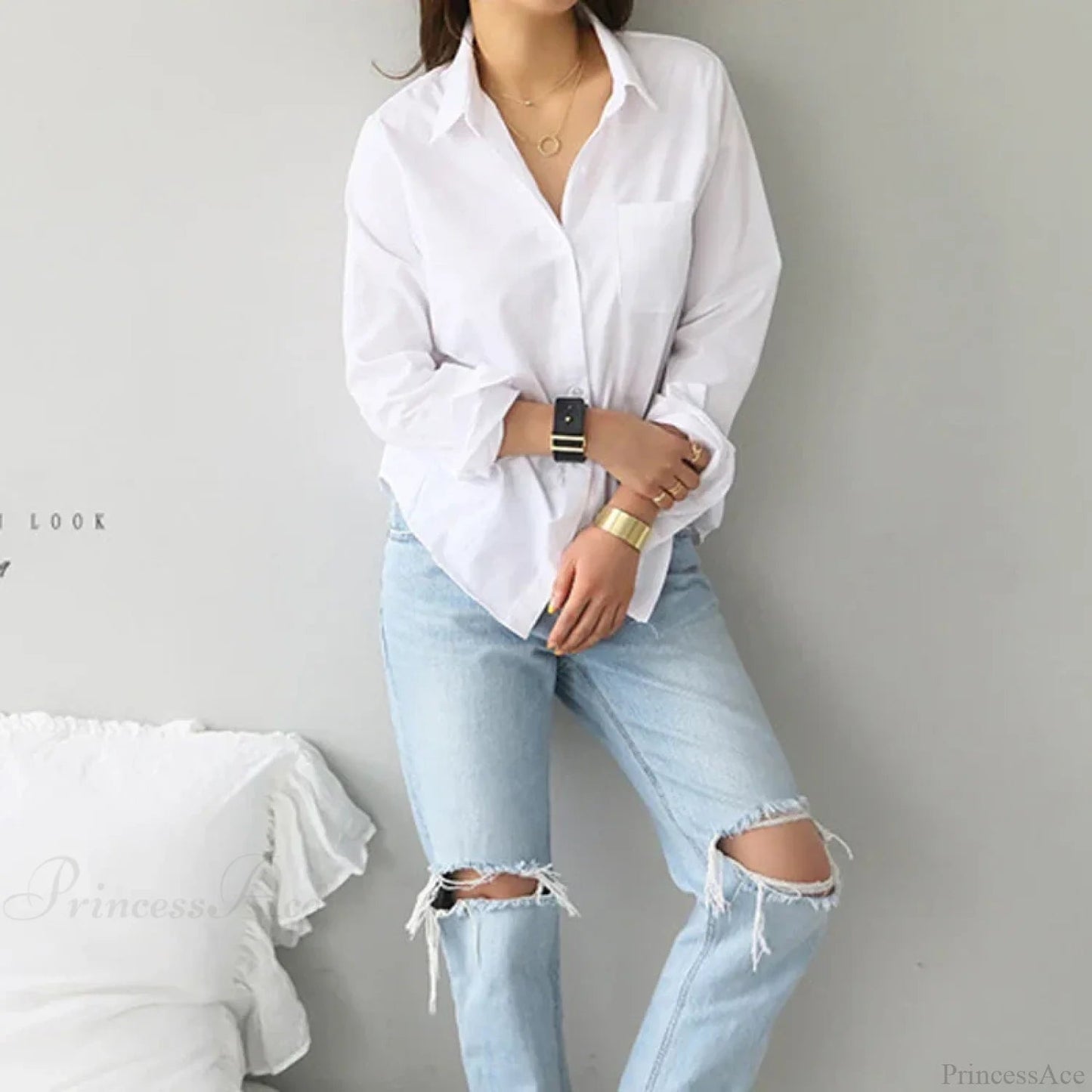 Cotton White Long Sleeve Blouse