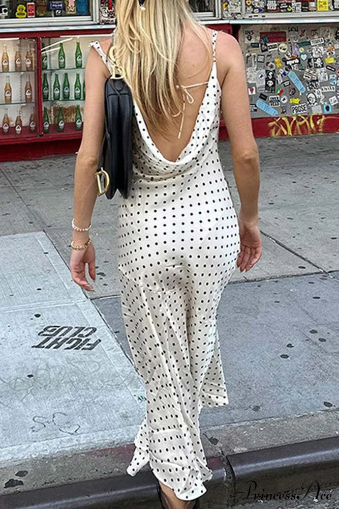Cowl Neck Slit Dress With Polka Dots