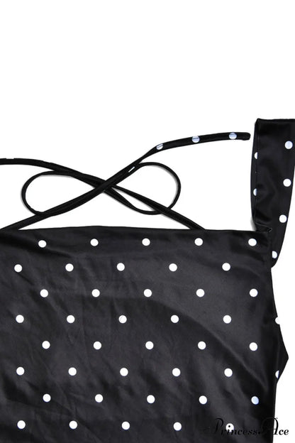Cowl Neck Slit Dress With Polka Dots