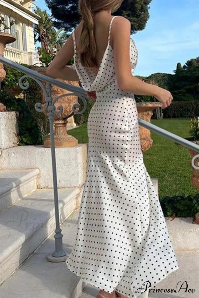 Cowl Neck Slit Dress With Polka Dots