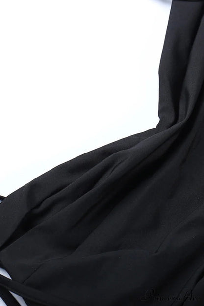 Cowl Neck Tie-straps Dress With Slit