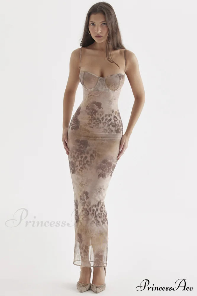 Cream Stylish Print Maxi Dress