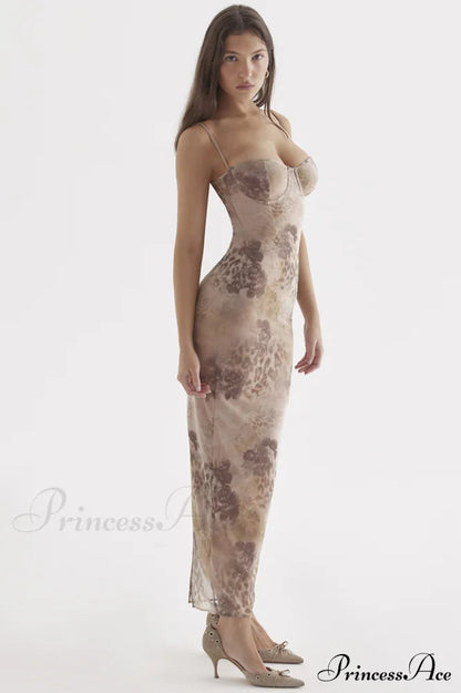 Cream Stylish Print Maxi Dress