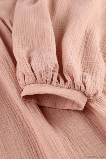 Crepe V Neck Puff Sleeve Loose Dress