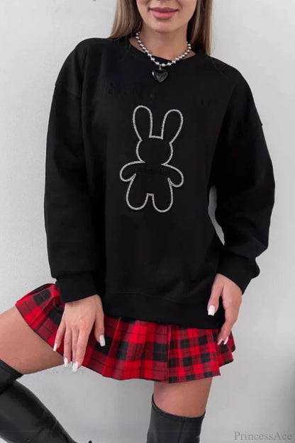 Crew Neck Oversized Embossed Rabbit Sweatshirt