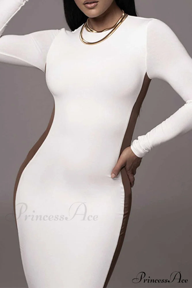 Crew Neck Long Sleeve Slit Midi Dress