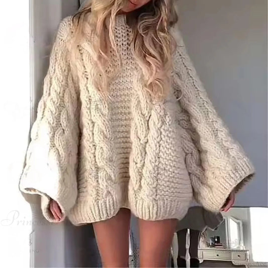 Crewneck Flared Sleeve Fuzzy Sweater