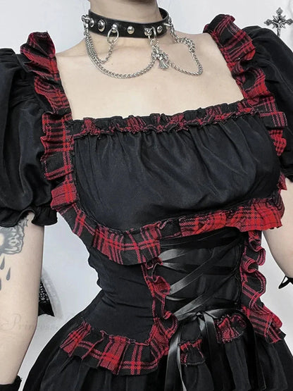 Crimson Tartan Bandage Mini Frock