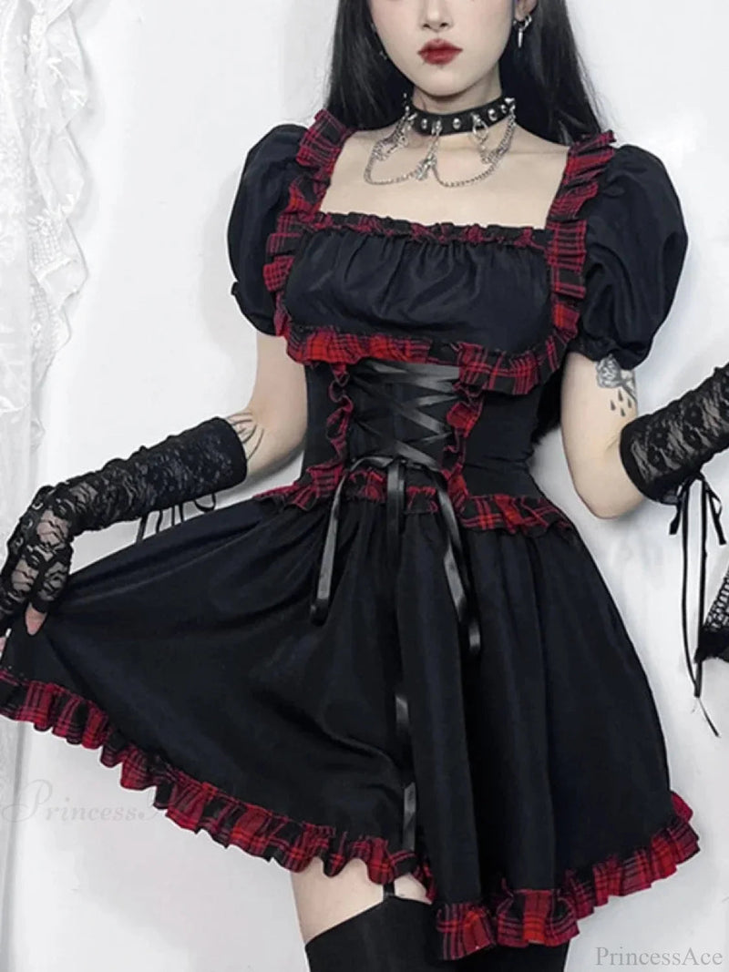 Crimson Tartan Bandage Mini Frock