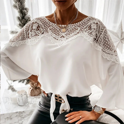 Crochet Embroidery Lace White Shirt Blouse