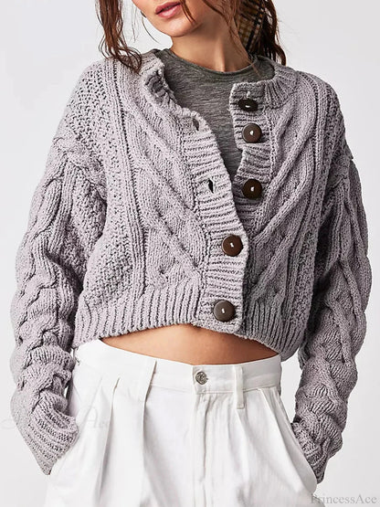 Cropped Cable Knit Button-down Cardigan