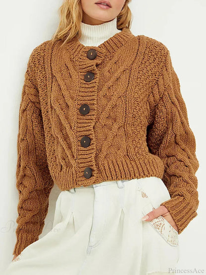 Cropped Cable Knit Button-down Cardigan