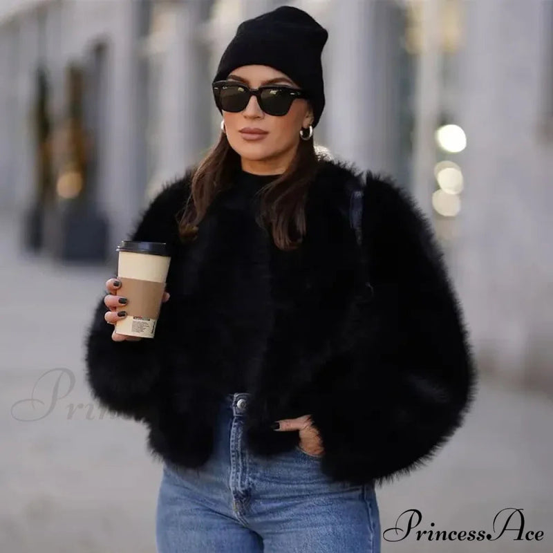 Cropped Faux Stylish Fur Coat