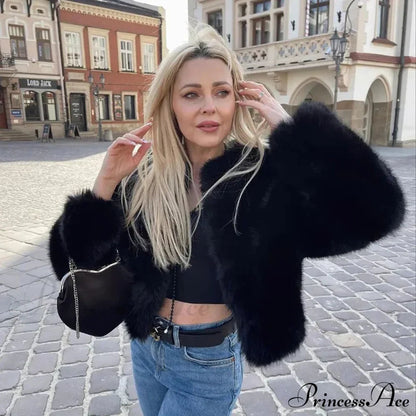 Cropped Faux Stylish Fur Coat