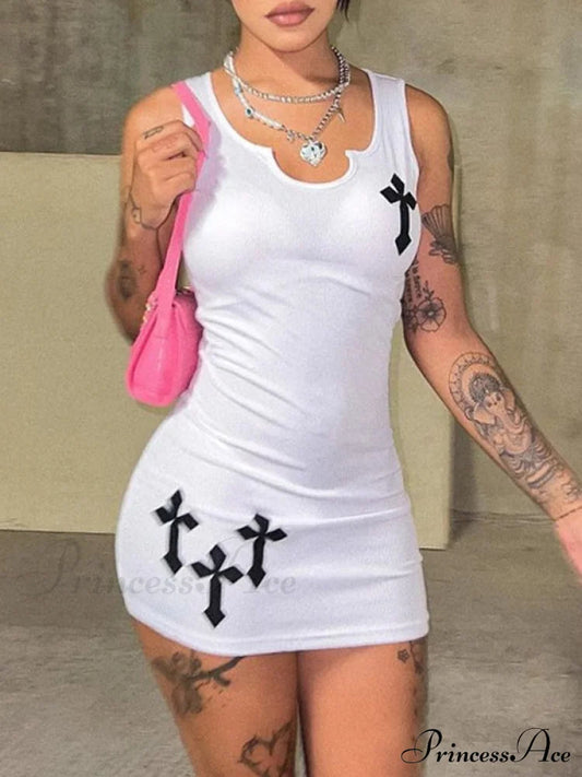 Gothic Printed Cross Mini Dress