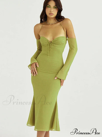Cryptographic Green Mesh Sheer Midi Dress