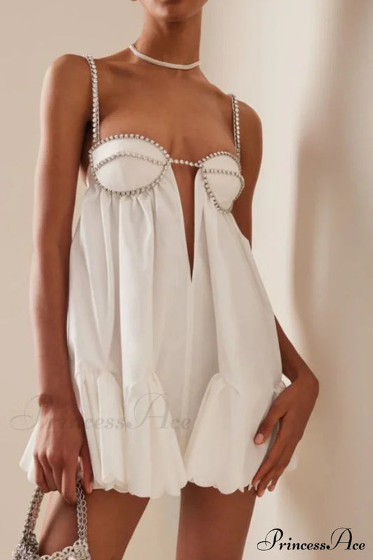 Crystal Trimmed Stylish Scallop Mini Dress