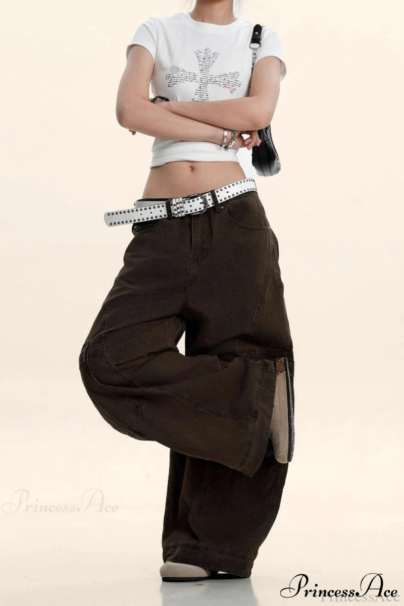 Curved Deconstructed Wide-leg Cargo Pants