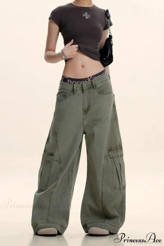Curved Deconstructed Wide-leg Cargo Pants