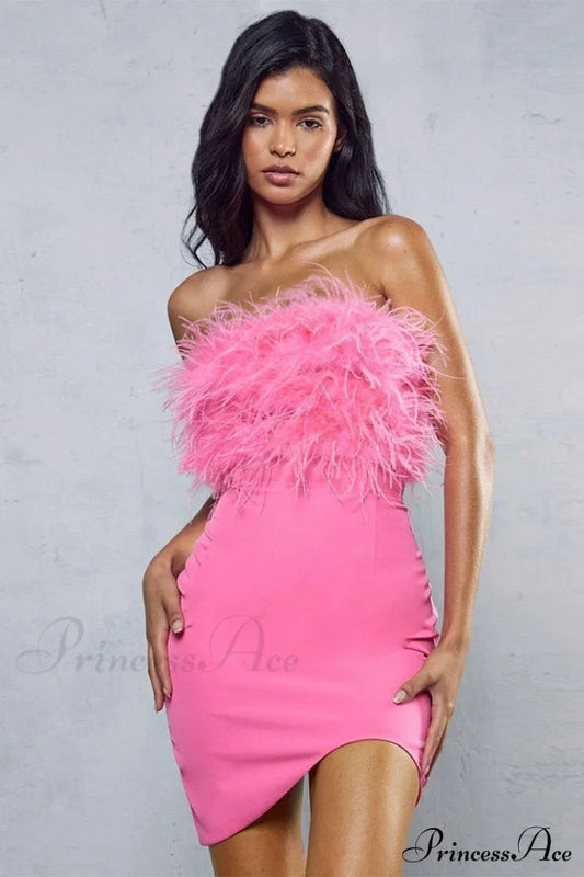 Curved Hem Stylish Feather Mini Dress