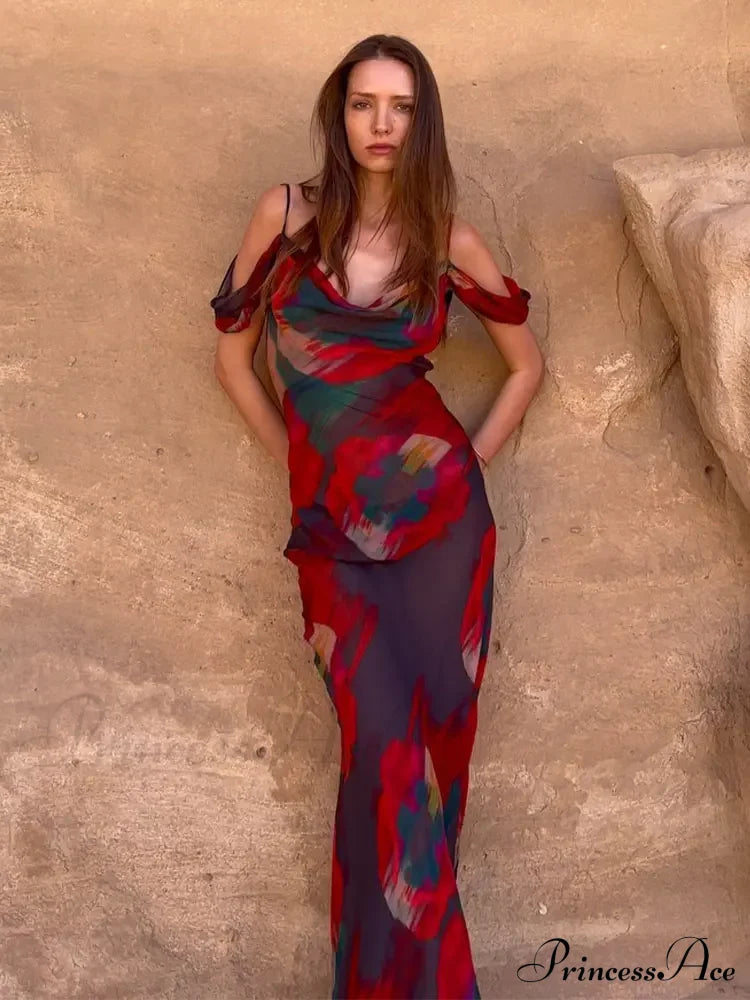 Cut Out Backless Split Maxi Dress