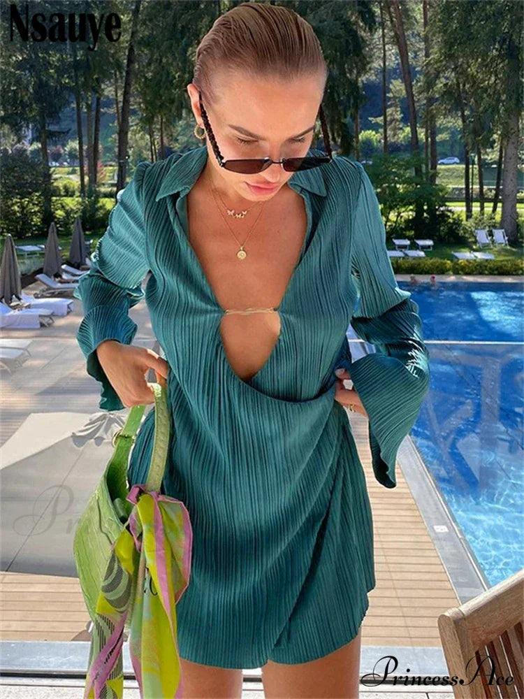 Cut Out Loose Pleated Mini Dress