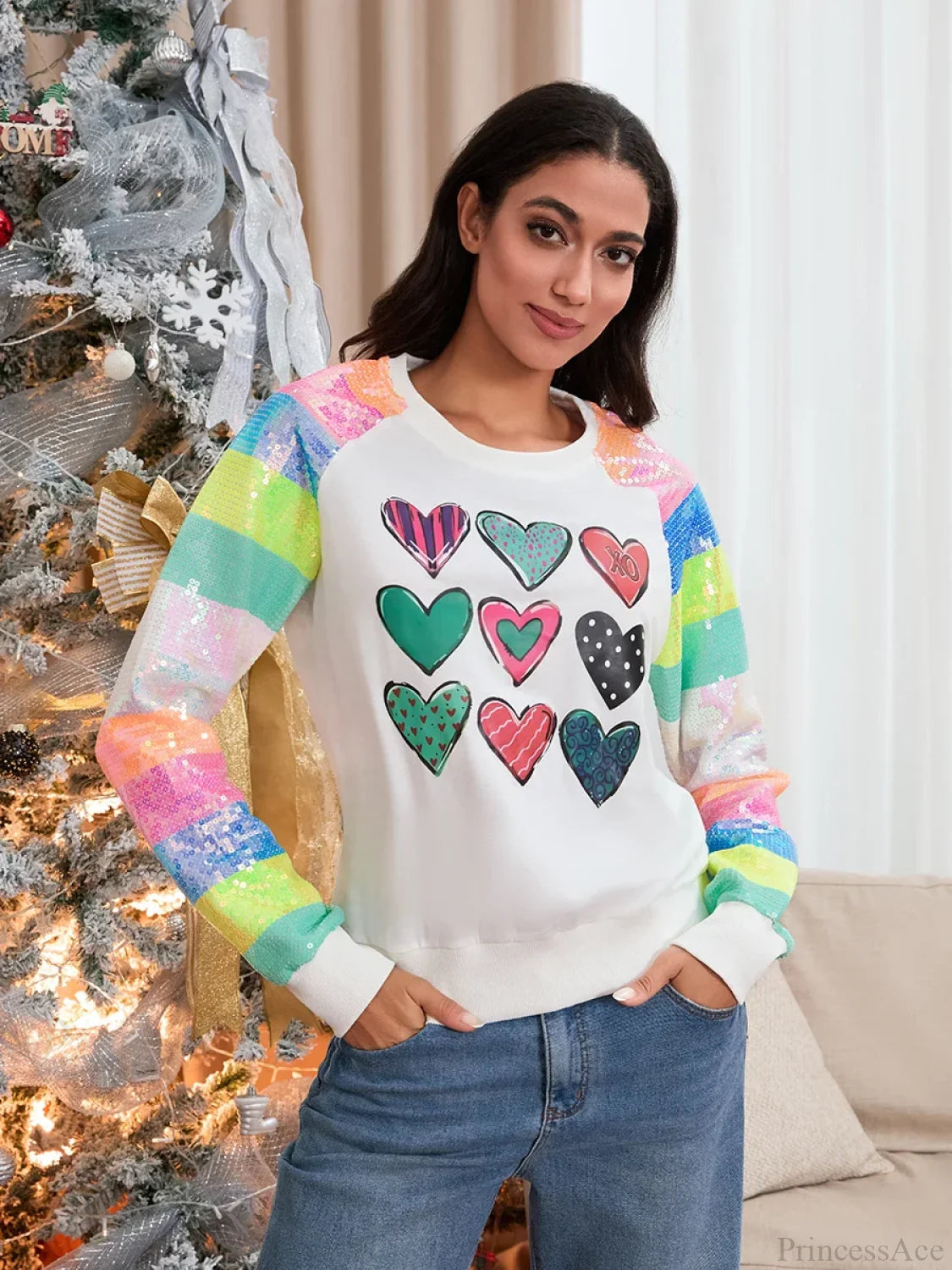 Autumn Patchwork Long Sleeve Sequined Christmas Sweater