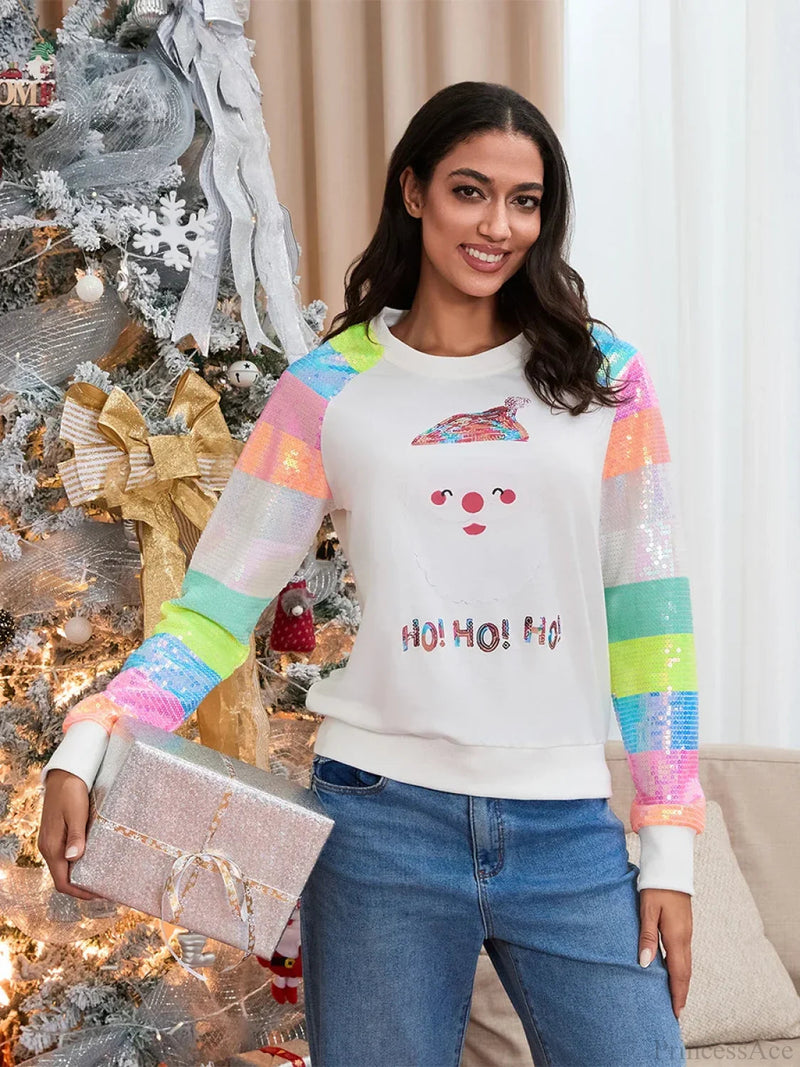 Autumn Patchwork Long Sleeve Sequined Christmas Sweater