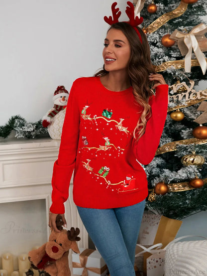 Christmas Embroidery Long Sleeve New Knitted Christmas Sweater