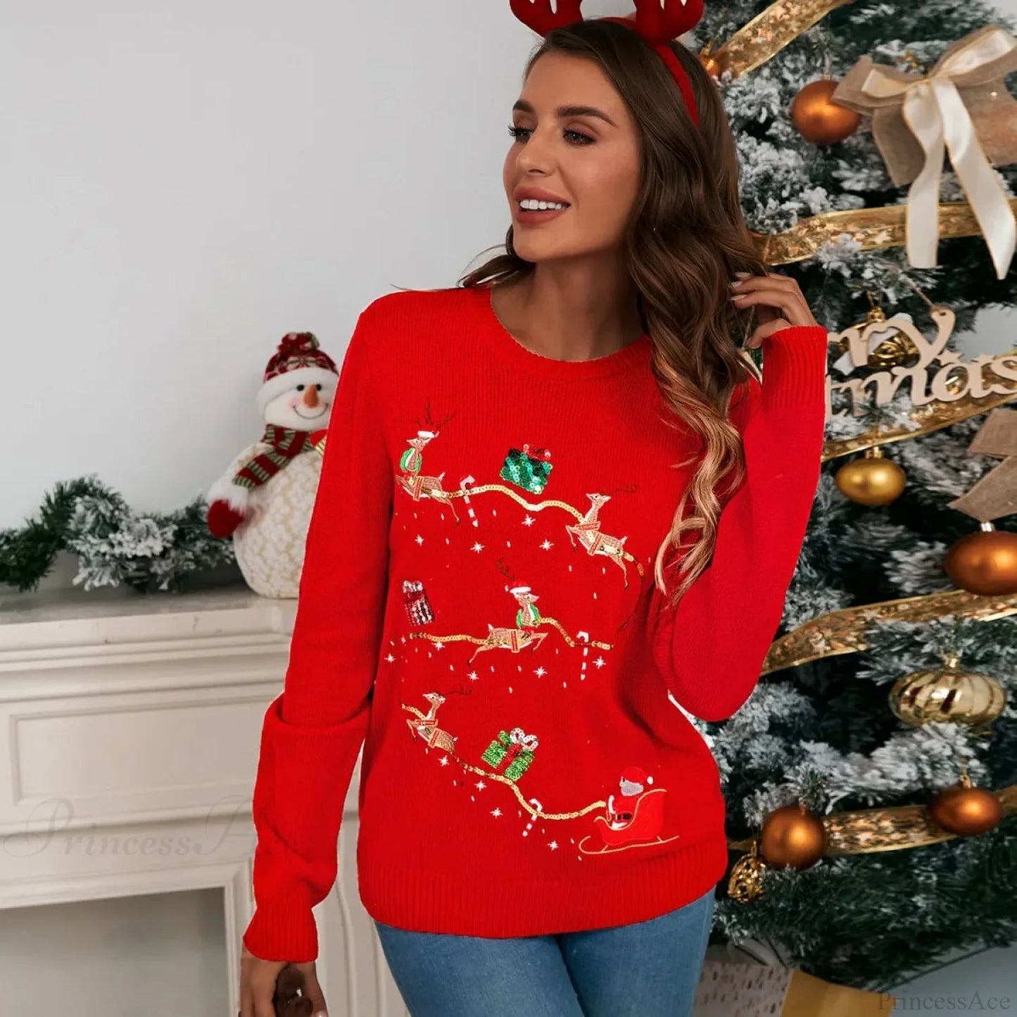 Christmas Embroidery Long Sleeve New Knitted Christmas Sweater