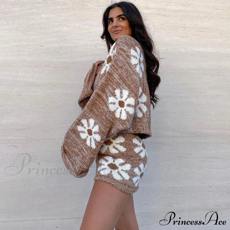 Print Pullover Knit Classic Shorts Matching Set - Green