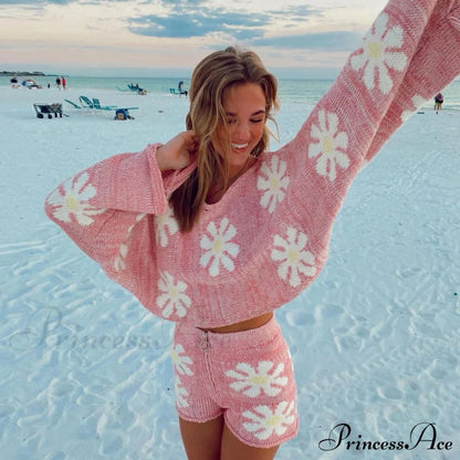 Print Pullover Knit Classic Shorts Matching Set - Khaki