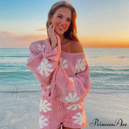 Print Pullover Knit Classic Shorts Matching Set - Khaki