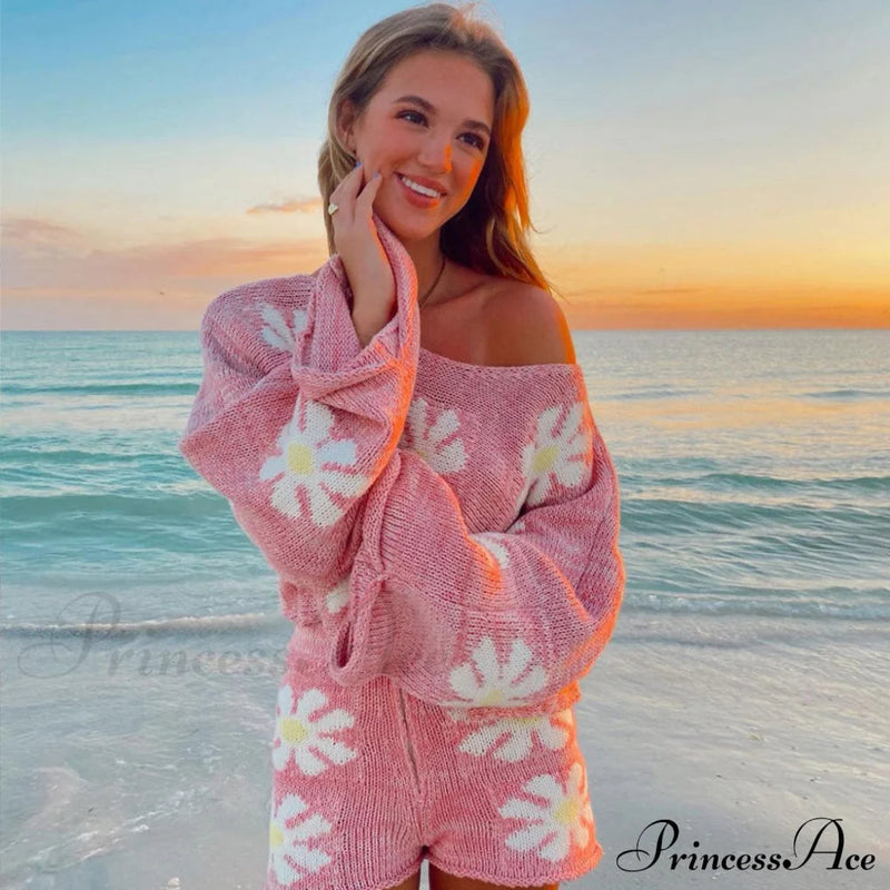 Print Pullover Knit Classic Shorts Matching Set - Khaki