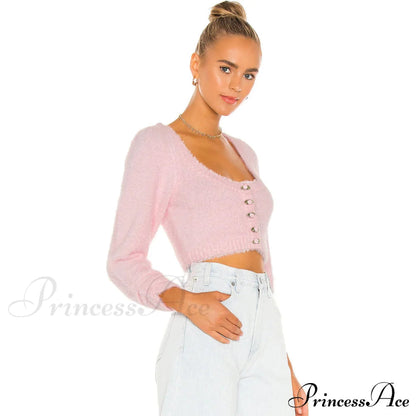 Flower Cable Knit Bishop Classic Sleeve Crop Pullover Sweater - Yellow
