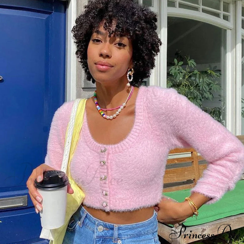 Flower Cable Knit Bishop Classic Sleeve Crop Pullover Sweater - Yellow
